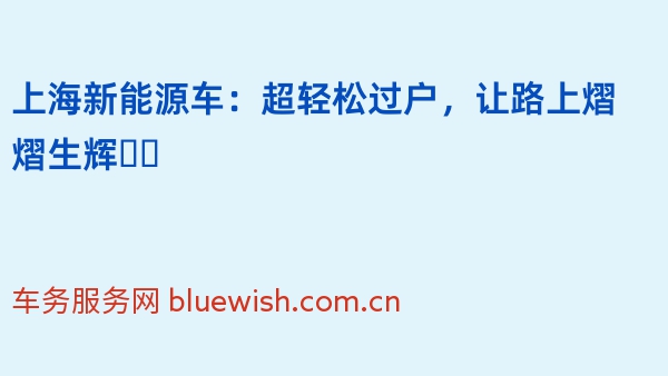 上海新能源车：超轻松过户，让路上熠熠生辉❗️