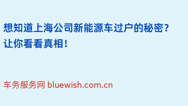 想知道上海公司新能源车过户的秘密？让你看看真相！