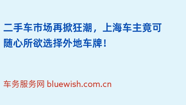 二手车市场再掀狂潮，2024年上海车主竟可随心所欲选择外地车牌！