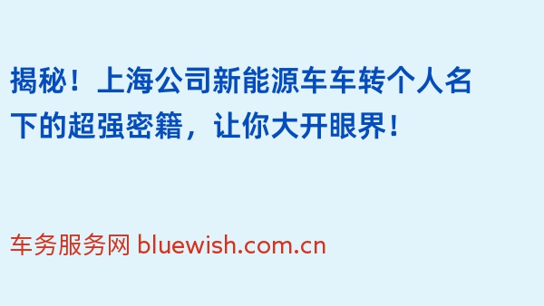 揭秘！上海公司新能源车车转个人名下的超强密籍，让你大开眼界！