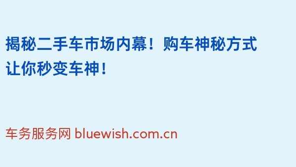 揭秘二手车市场内幕！购车神秘方式让你秒变车神！