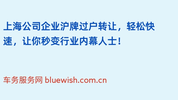 上海公司企业沪牌过户转让，轻松快速，让你秒变行业内幕人士！