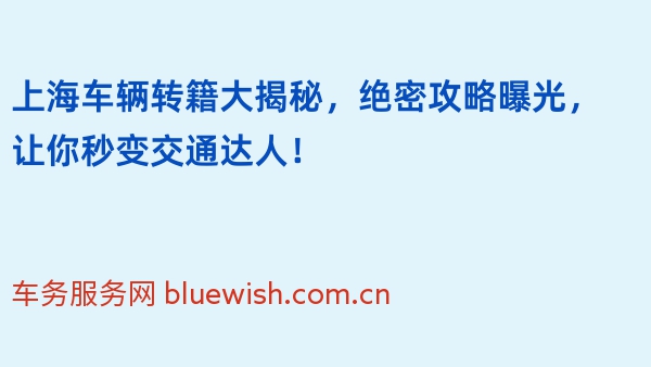 上海车辆转籍大揭秘，绝密攻略曝光，让你秒变交通达人！