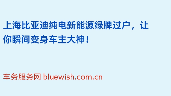 上海比亚迪纯电新能源绿牌过户，让你瞬间变身车主大神！