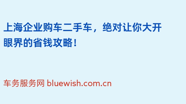 上海企业购车二手车，绝对让你大开眼界的省钱攻略！