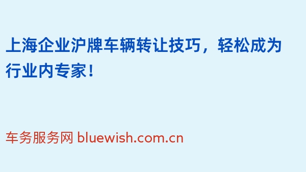 上海企业沪牌车辆转让技巧，轻松成为行业内专家！