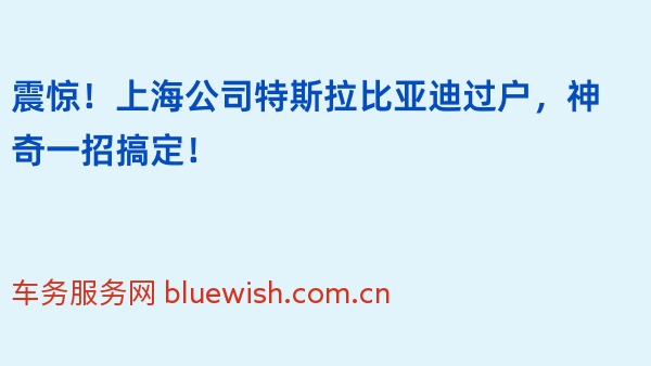 震惊！上海公司特斯拉比亚迪过户，神奇一招搞定！