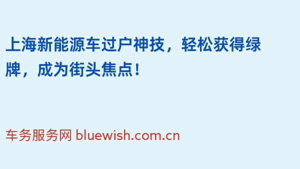 上海新能源车过户神技，轻松获得绿牌，成为街头焦点！