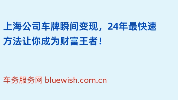 上海公司车牌瞬间变现，24年最快速方法让你成为财富王者！