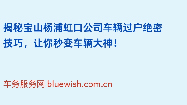 揭秘宝山杨浦虹口公司车辆过户绝密技巧，让你秒变车辆大神！