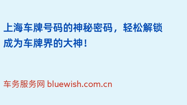 上海车牌号码的神秘密码，轻松解锁成为车牌界的大神！