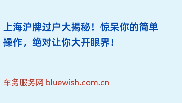 上海沪牌过户大揭秘！惊呆你的简单操作，绝对让你大开眼界！